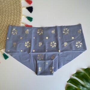Victoria’s Secret PINK No Show Hipster Panty Periwinkle Snowflake Shine L NEW